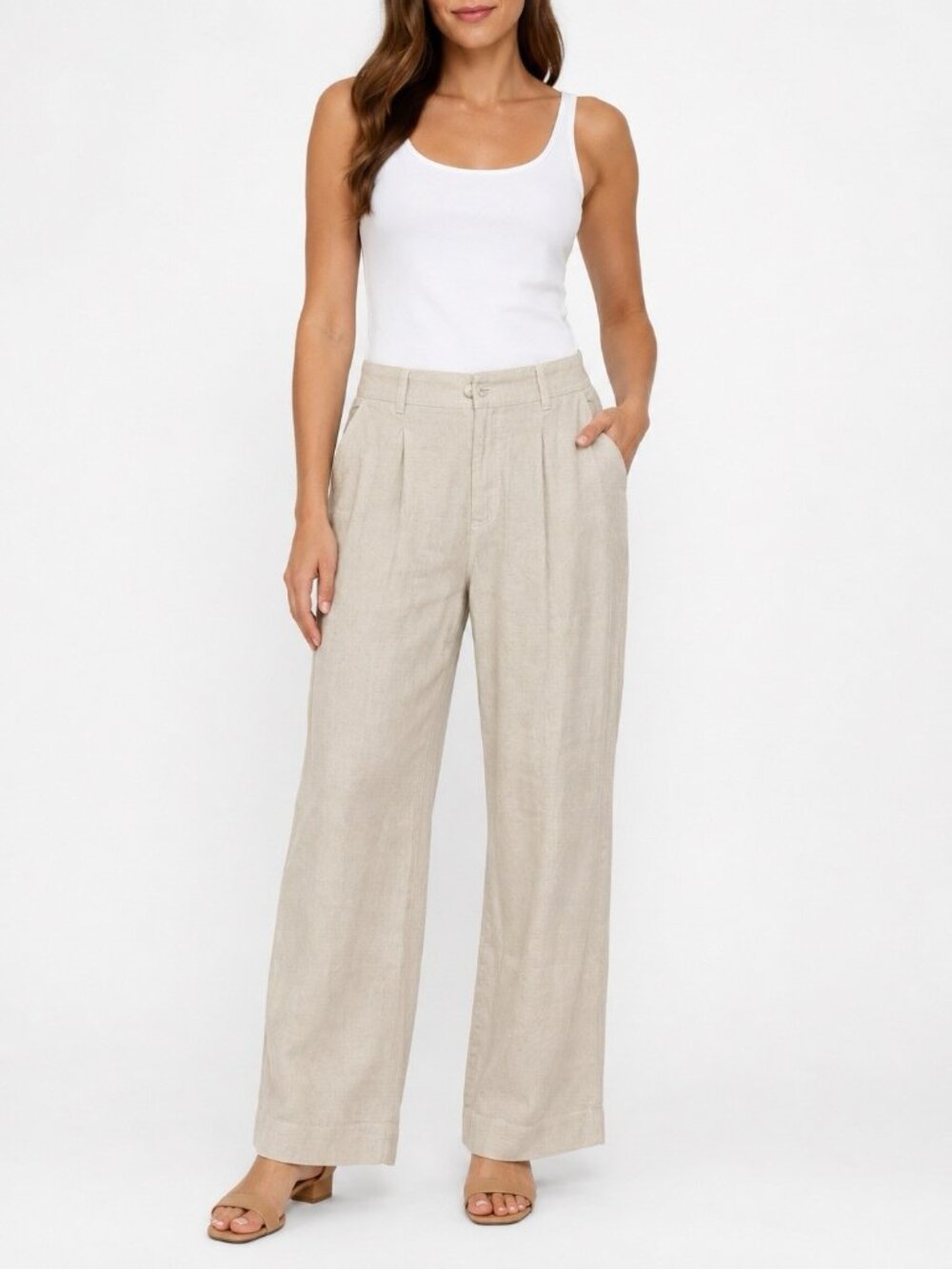 LL Bean Lakeside Linen Blend Pant Women 16 Reg Coastal Wide Leg NEW Pockets N - Picture 2 of 12